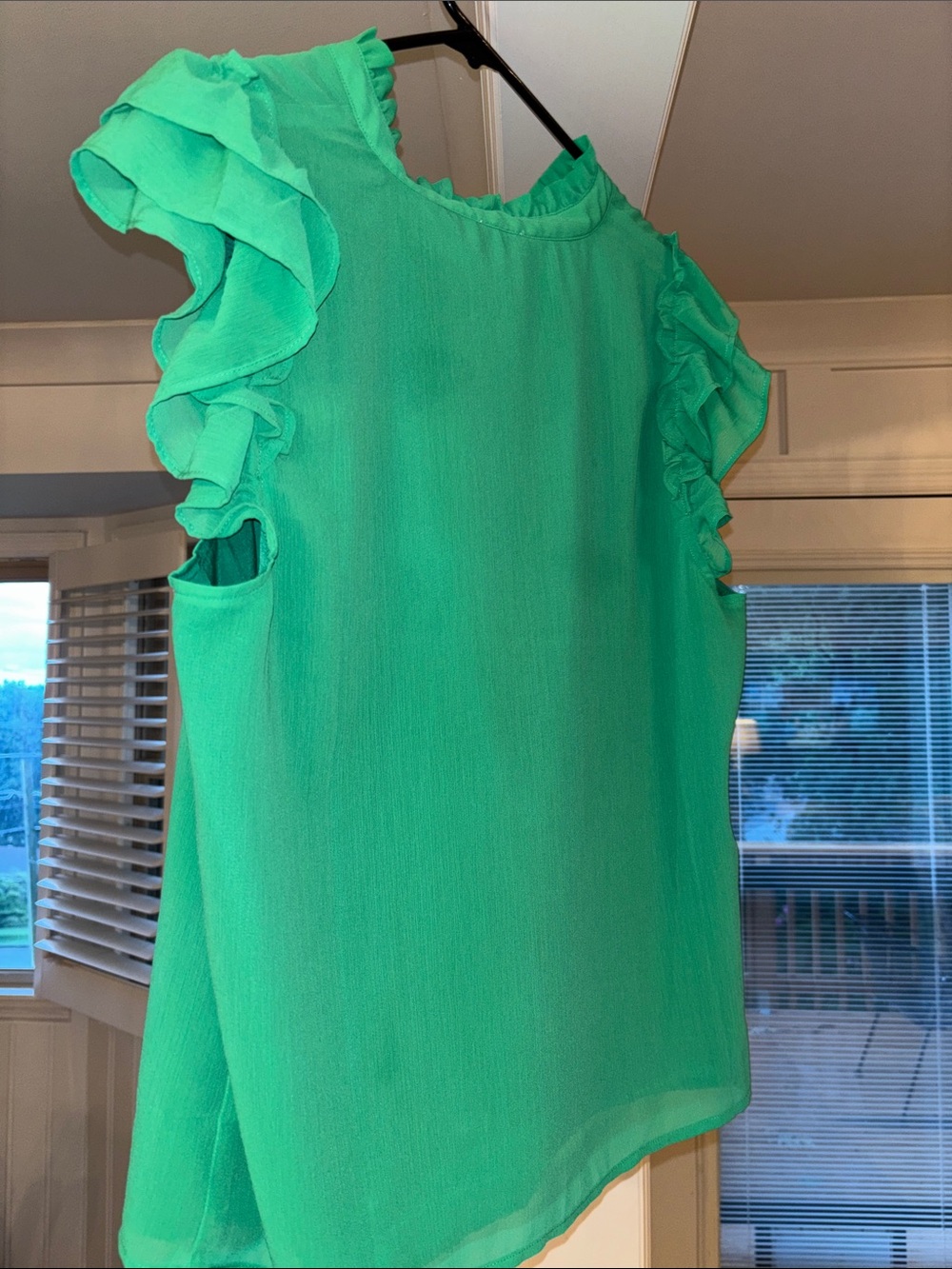 J. Crew Emerald Ruffle Sleeve Tie-Neck Blouse - Picture 2 of 2
